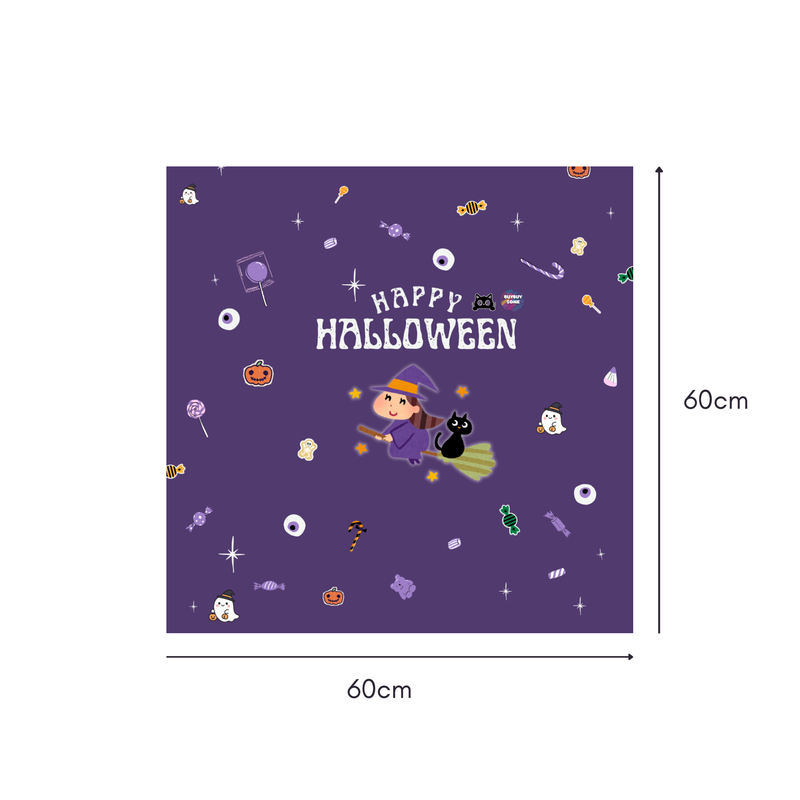 Cozy Witch & Kitty Mahjongg Mat – Cute Halloween Witch, Cat & “HAPPY HALLOWEEN” (MJ-MT-HW-0024)