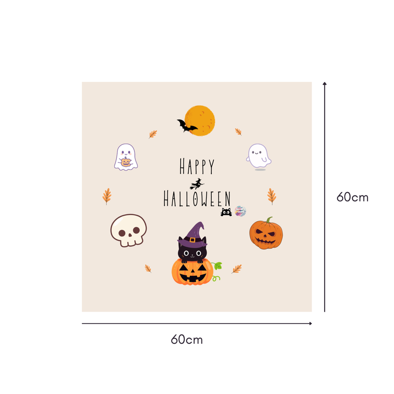 Sweet Spooky Moon Mahjongg Mat – Cute Halloween Bat, Cat & Pumpkin Design (MJ-MT-HW-0023)