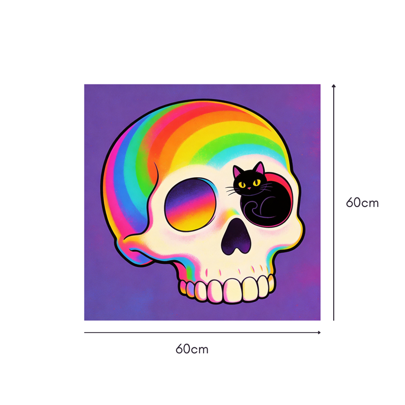 Rainbow Skull Cat Mahjongg Mat – Pop Art Halloween Decor (MJ-MT-HW-0007)