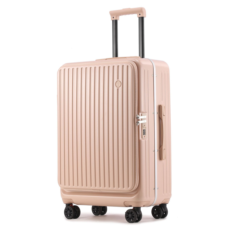 Side‑Open Suitcase – Aluminum Frame, Non‑Expandable, 1/9 Split (Milk Tea) (TR-HARD-0088)