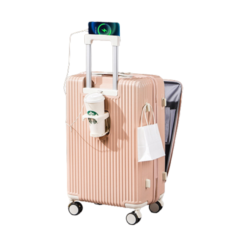 Front-Opening Multifunctional Suitcase – Thickened, USB (Dogwood Pink) (TR-HARD-0079)