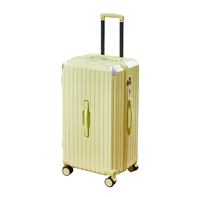 Thickened Suitcase – 5-Wheel, USB, Cup Holder, Hook, Double Mesh (Cheese Yellow) (TR-HARD-0053)