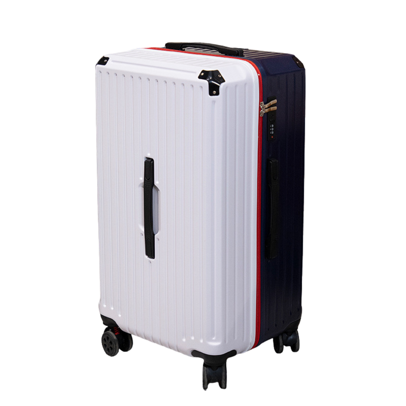Thickened Large Capacity Suitcase – USB & Cup Holder (White-Blue) (TR-HARD-0006)