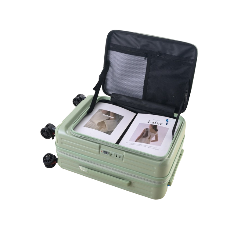 Side‑Open Expandable Suitcase – Zipper Expandable, 1/9 Split (Matcha Green) (TR-HARD-0096)