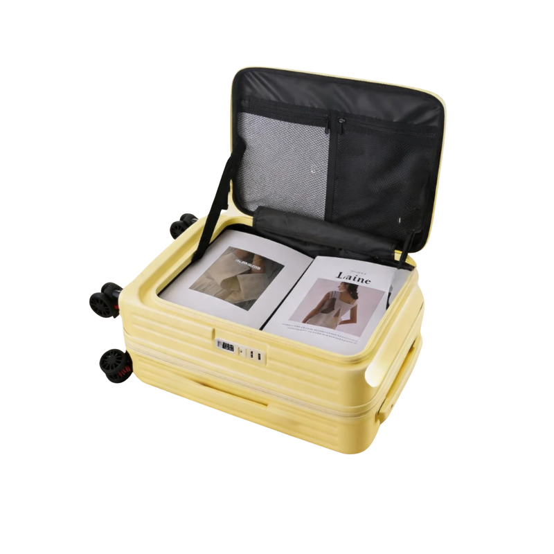 Side‑Open Expandable Suitcase – Zipper Expandable, 1/9 Split (Lemon Yellow) (TR-HARD-0098)