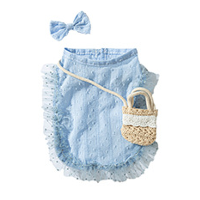Country Crossbody Vest with Lace – Spring/Summer Pet Clothes, Includes Hair Clip & Bag (PC-PCS-0012)