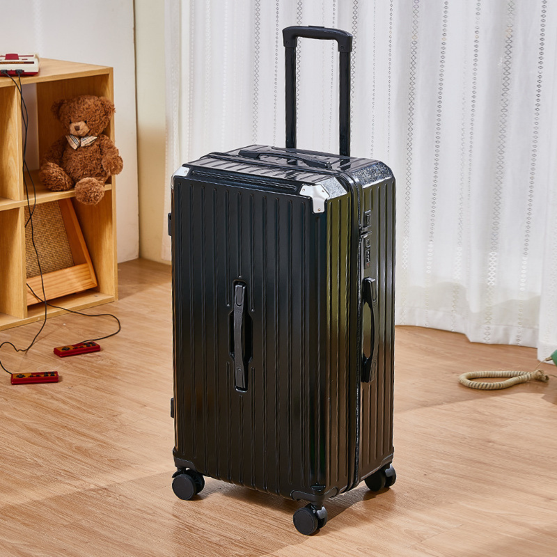 Thickened Suitcase – 5-Wheel, USB, Cup Holder, Hook, Double Mesh (Obsidian Black) (TR-HARD-0048)