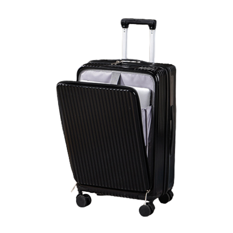 Front-Opening Multifunctional Suitcase – Thickened, USB (Black) (TR-HARD-0078)