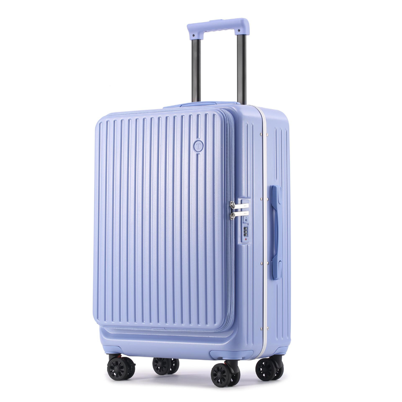 Side‑Open Suitcase – Aluminum Frame, Non‑Expandable, 1/9 Split (Azure Blue) (TR-HARD-0090)