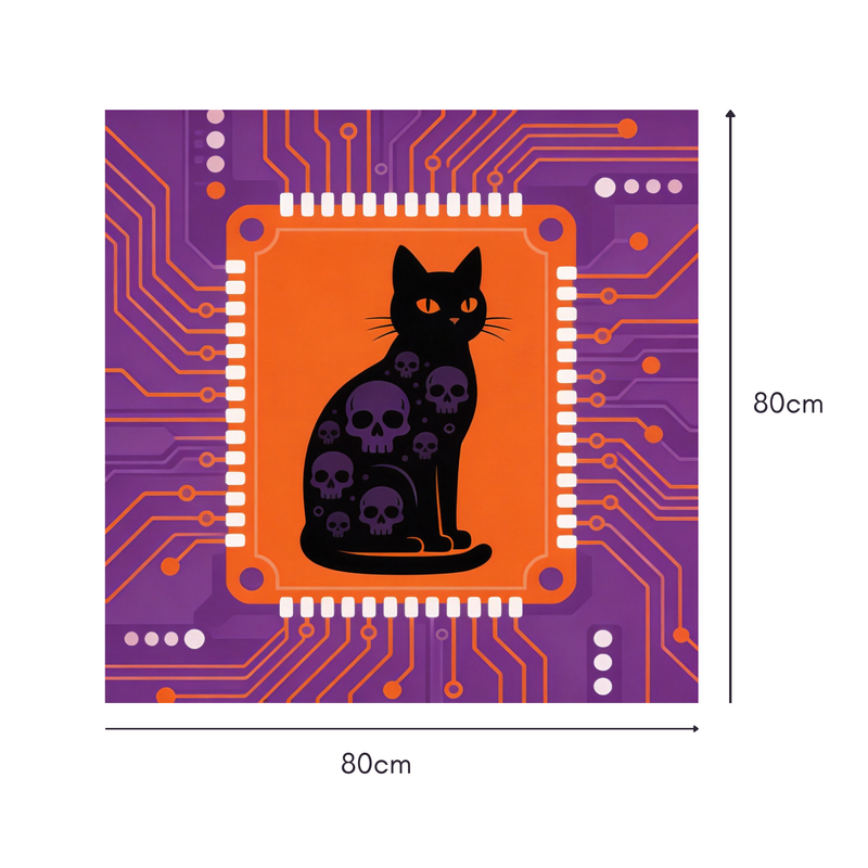 Cyber Skull Cat Mahjongg Mat – Digital Halloween Decor (MJ-MT-HW-0008)