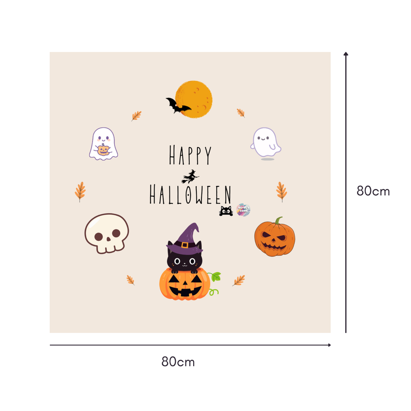 Sweet Spooky Moon Mahjongg Mat – Cute Halloween Bat, Cat & Pumpkin Design (MJ-MT-HW-0023)