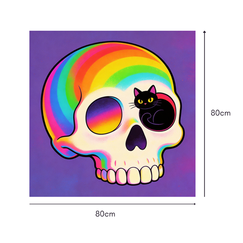 Rainbow Skull Cat Mahjongg Mat – Pop Art Halloween Decor (MJ-MT-HW-0007)