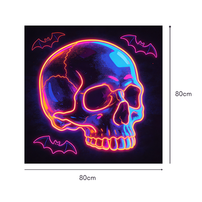 Neon Skull Cyber Mahjongg Mat – Glowing Cyberpunk Halloween Decor (MJ-MT-HW-0019)