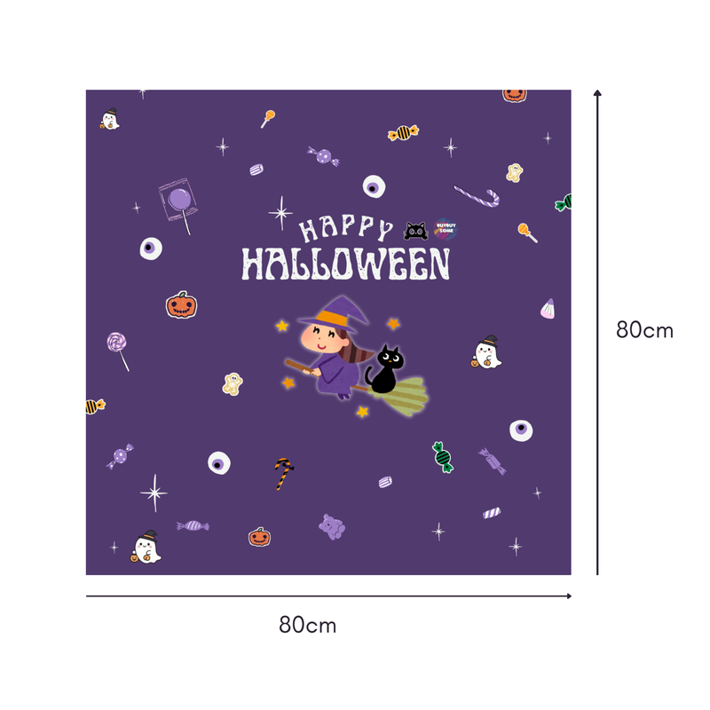 Cozy Witch & Kitty Mahjongg Mat – Cute Halloween Witch, Cat & “HAPPY HALLOWEEN” (MJ-MT-HW-0024)