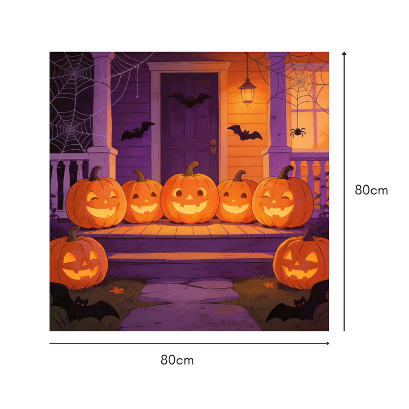 Porch Pumpkin Party Mahjongg Mat – Halloween Porch Scene with Glowing Pumpkins (MJ-MT-HW-0016)
