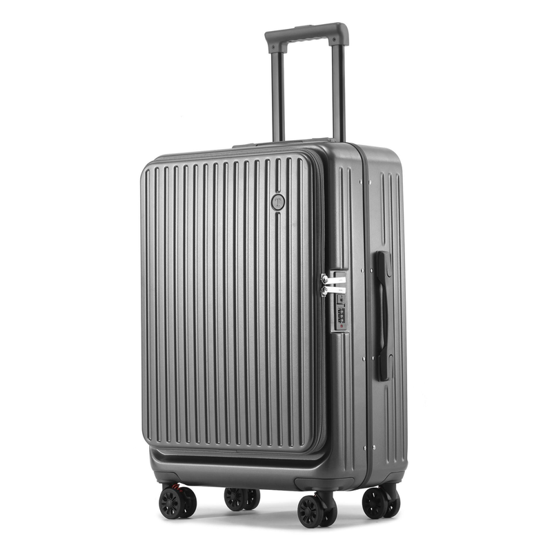 Side‑Open Suitcase – Aluminum Frame, Non‑Expandable, 1/9 Split (Pearl Gray) (TR-HARD-0089)
