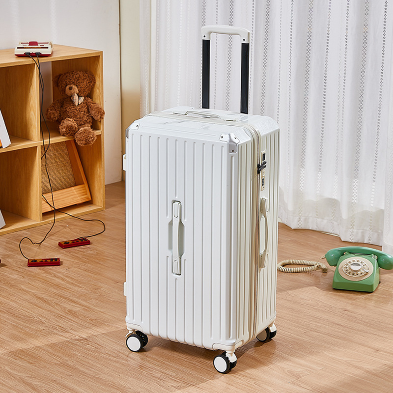 Thickened Suitcase – 5-Wheel, USB, Cup Holder, Hook, Double Mesh (Pure White) (TR-HARD-0049)