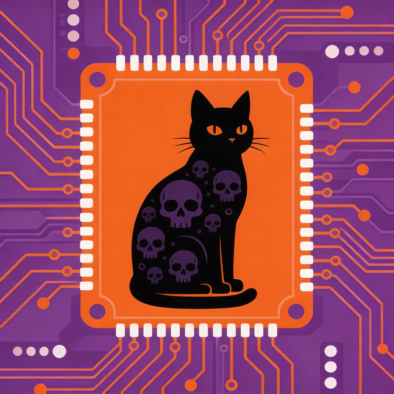 Cyber Skull Cat Mahjongg Mat – Digital Halloween Decor (MJ-MT-HW-0008)