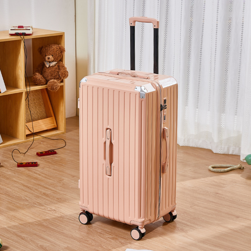 Thickened Suitcase – 5-Wheel, USB, Cup Holder, Hook, Double Mesh (Cornelian Pink) (TR-HARD-0050)