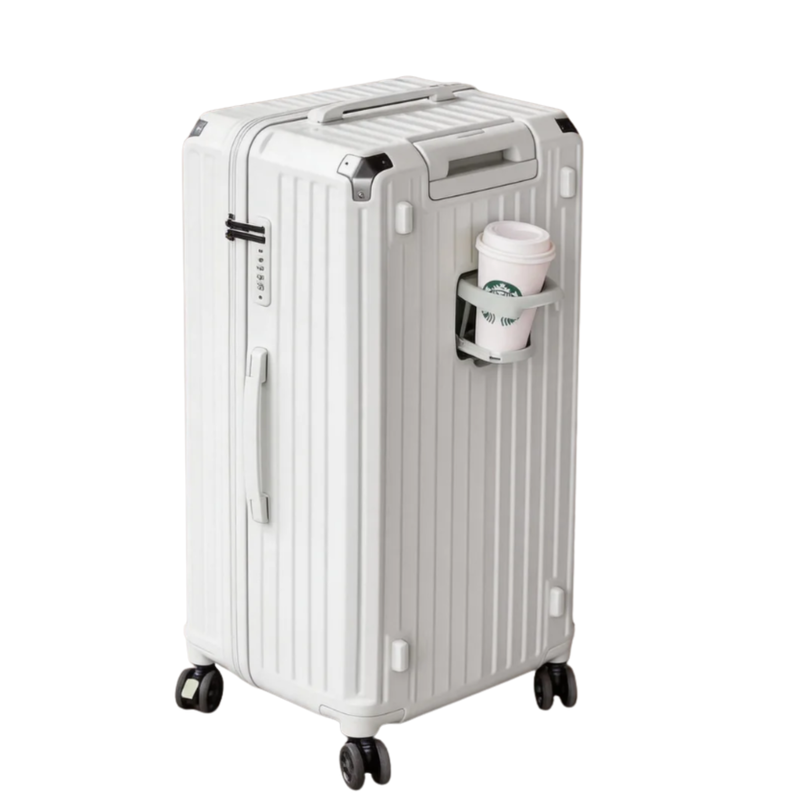 Large Capacity Durable Suitcase – Upgraded Cup Holder (Elegant White) (TR-HARD-0038)
