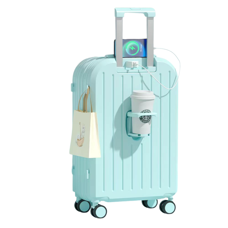 Little Fresh Suitcase – USB & Cup Holder (Sky Blue) (TR-HARD-0028)