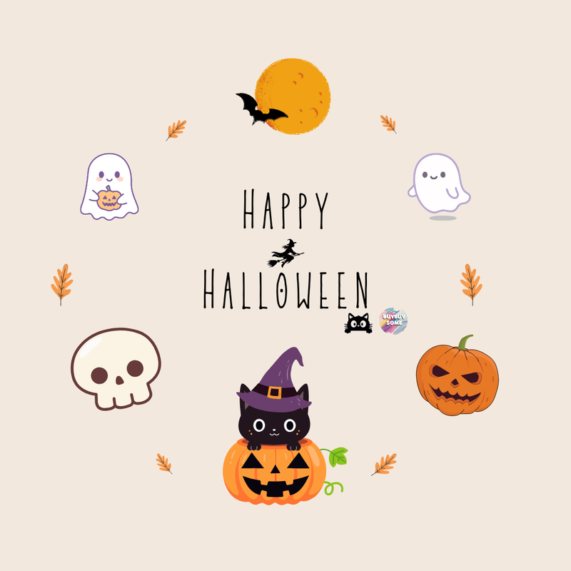 Sweet Spooky Moon Mahjongg Mat – Cute Halloween Bat, Cat & Pumpkin Design (MJ-MT-HW-0023)
