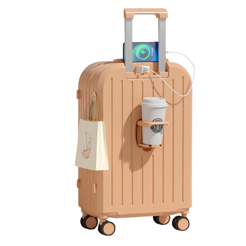Little Fresh Suitcase – USB & Cup Holder (Sakura Pink) (TR-HARD-0030)