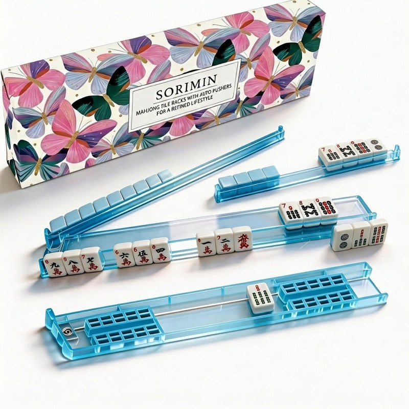 Foldable Integrated Mahjongg Rack & Pusher – Set of 4, Rainbow Butterfly Gift Bag (MJ-RK-0002)