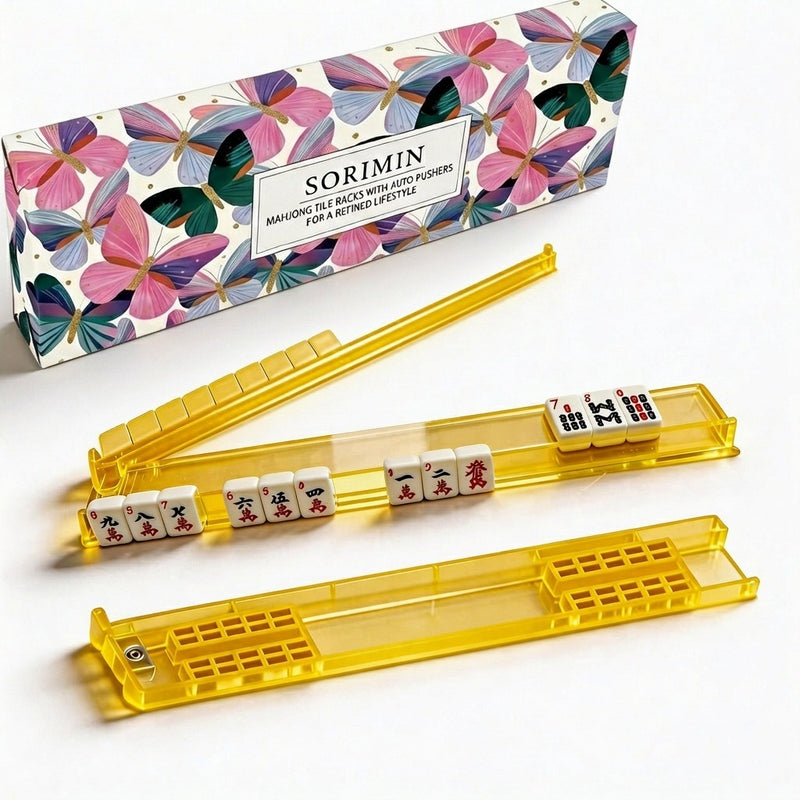 Foldable Integrated Mahjongg Rack & Pusher – Set of 4, Rainbow Butterfly Gift Bag (MJ-RK-0002)
