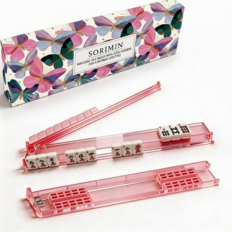 Foldable Integrated Mahjongg Rack & Pusher – Set of 4, Rainbow Butterfly Gift Bag (MJ-RK-0002)