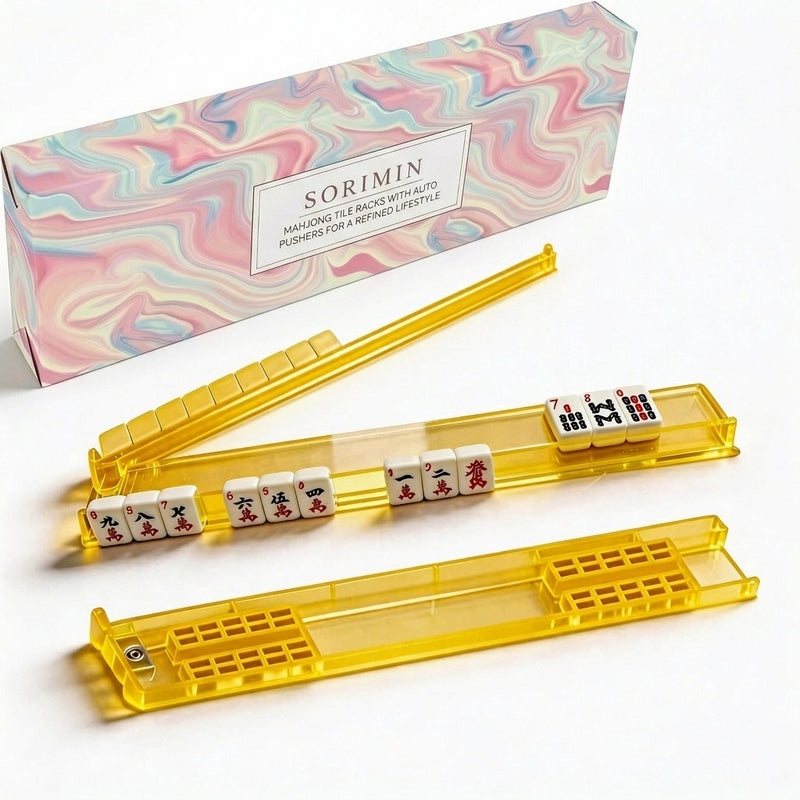Foldable Integrated Mahjongg Rack and Pusher – Set of 4, Pink Blue Fluid Gift Box (MJ-RK-0005)