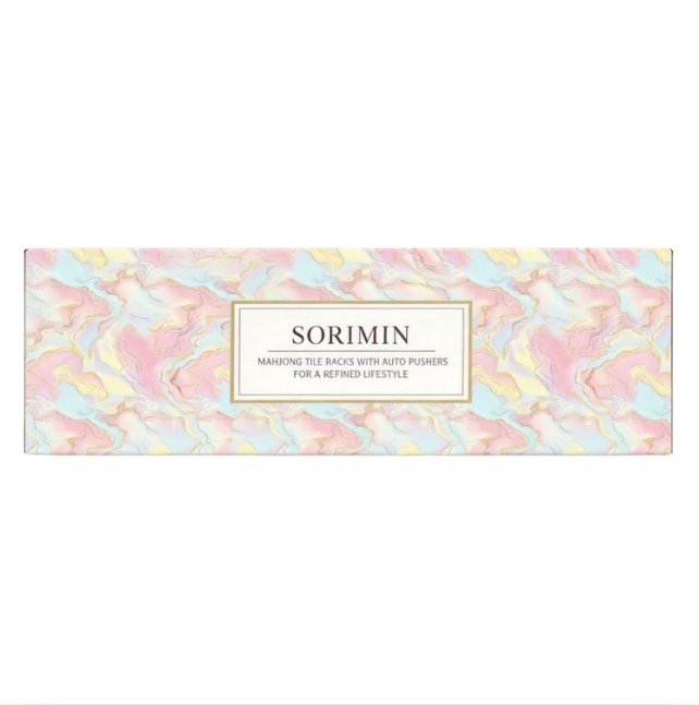 Foldable Integrated Mahjongg Rack and Pusher – Set of 4, Macaron Marble Gift Box (MJ-RK-0006)