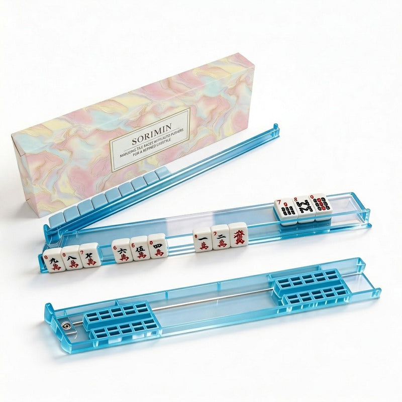 Foldable Integrated Mahjongg Rack and Pusher – Set of 4, Macaron Marble Gift Box (MJ-RK-0006)