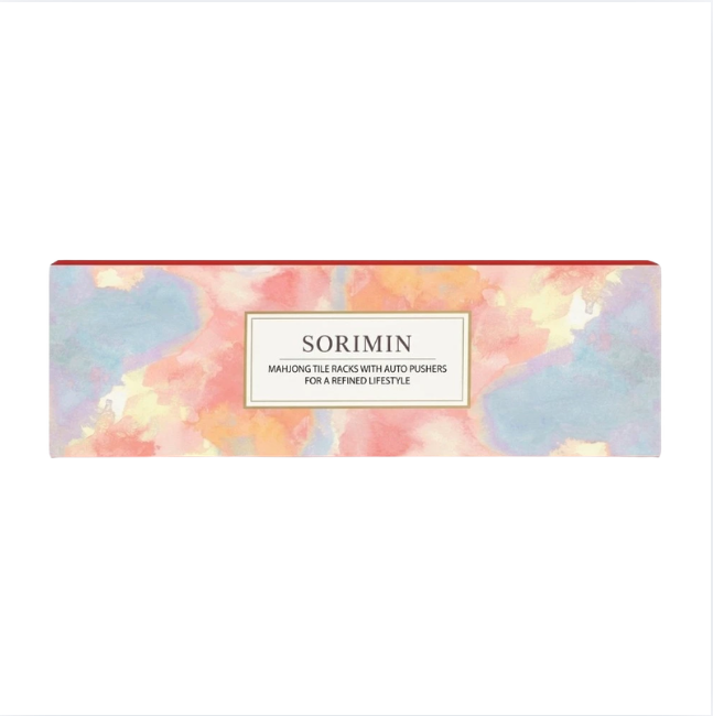 Foldable Integrated Mahjongg Rack and Pusher – Set of 4, Watercolor Wash Gift Box (MJ-RK-0007)