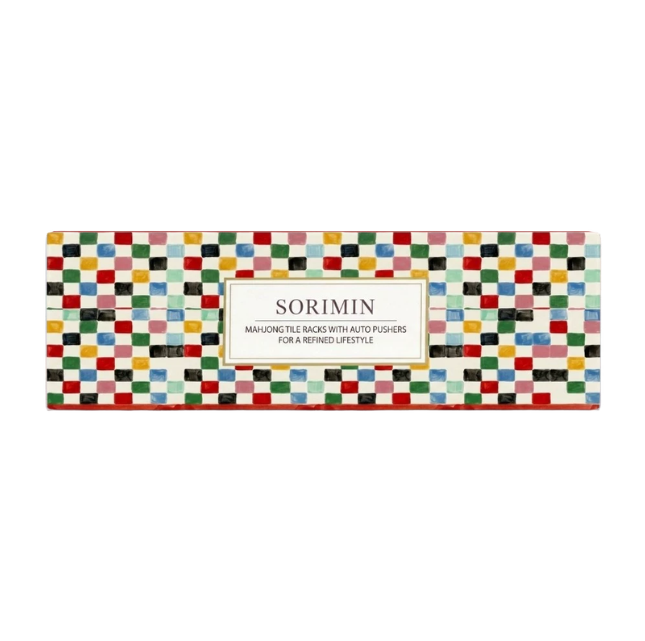 Foldable Integrated Mahjongg Rack and Pusher – Set of 4, Colorful Checkerboard Gift Box (MJ-RK-0008)