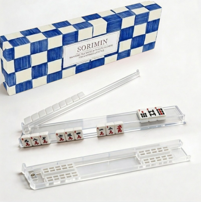 Foldable Integrated Mahjongg Rack and Pusher – Set of 4, Healing Grid Gift Box (MJ-RK-0010)