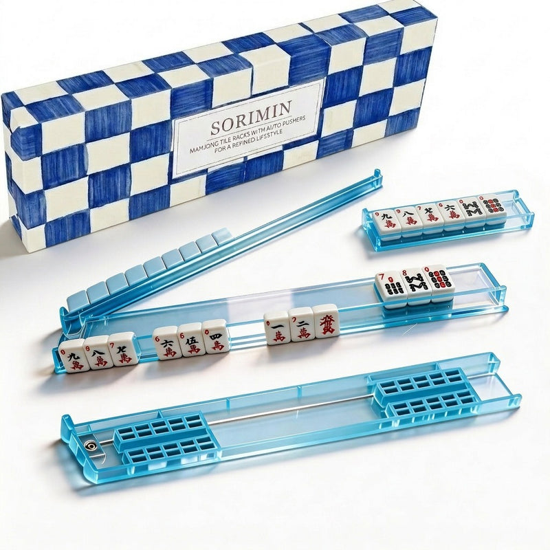 Foldable Integrated Mahjongg Rack and Pusher – Set of 4, Healing Grid Gift Box (MJ-RK-0010)