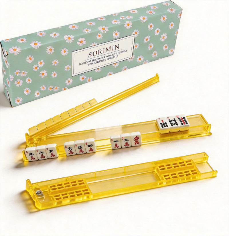 Foldable Integrated Mahjongg Rack and Pusher – Set of 4, Night Daisy Gift Box (MJ-RK-0014)
