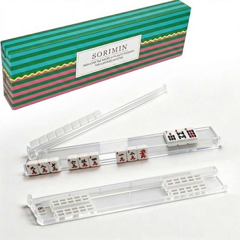 Foldable Integrated Mahjongg Rack and Pusher – Set of 4, Vintage Stripe Gift Box (MJ-RK-0015)