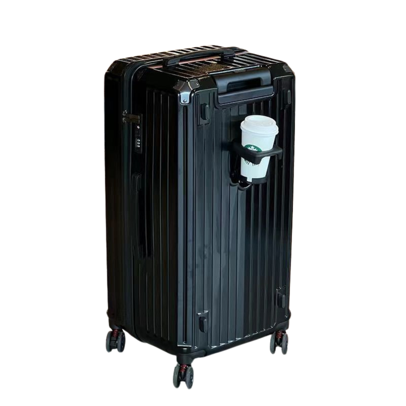 Large Capacity Durable Suitcase – Upgraded Cup Holder (Premium Black) (TR-HARD-0039)