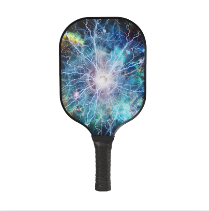 Light Blue Black Glowing Circular Design Fiberglass Pickleball Paddle – Stylish Durable Choice (PKR-0014)