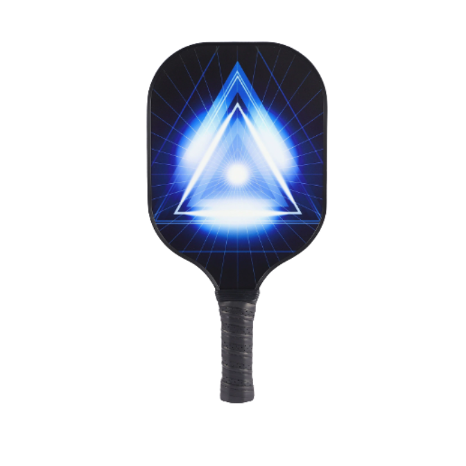 Black Background Glowing Triangle Design Fiberglass Pickleball Paddle – Stylish Outdoor Casual Choice (PKR-0016)
