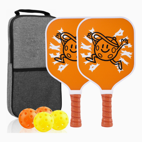 Kids Pickleball Paddle – Fiberglass Material with Cartoon Orange Little Man Pattern Design (PCR-0006)