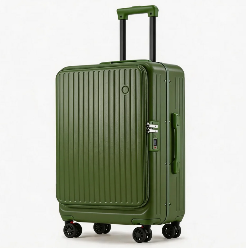 Side-Open Expandable Suitcase – Travel Luggage with Spinner Wheels (Army Green) (TR-HARD-0095)