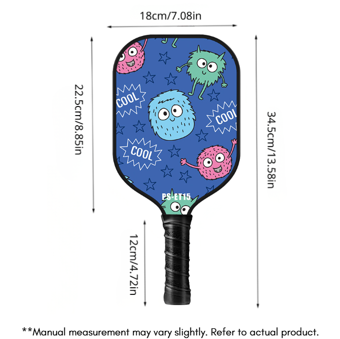 Cute Blue Fuzzy Monster Pickleball Paddle – Carbon Fiber for Kids (PCR-0044)