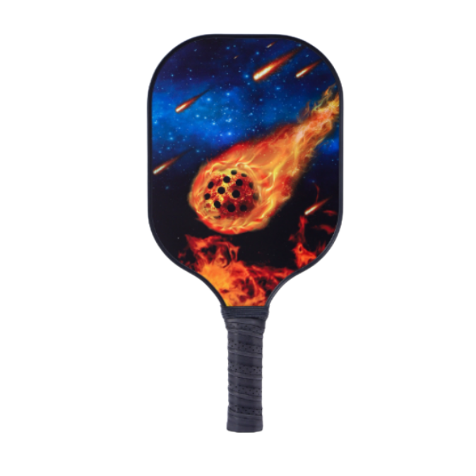 Black Background Meteor Fireball Design Fiberglass Pickleball Paddle – Stylish Casual Choice (PKR-0018)