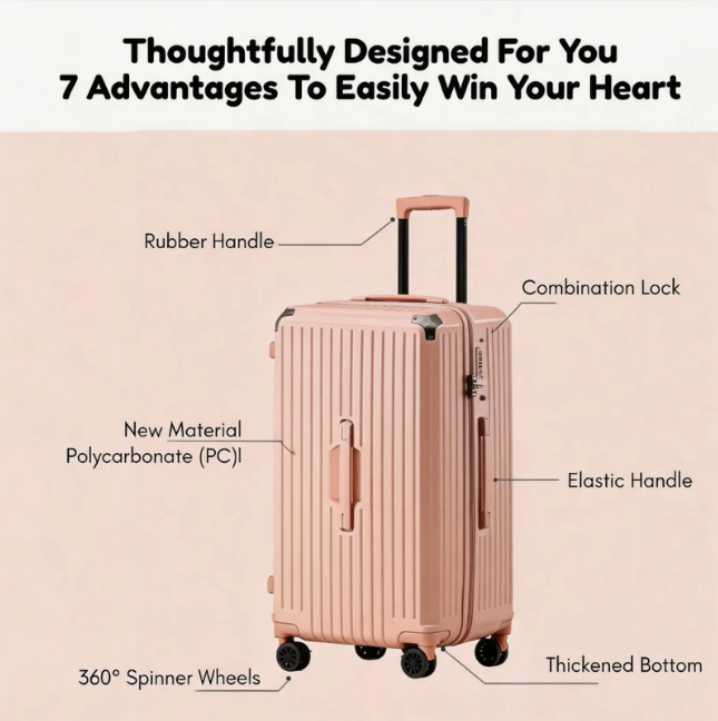 Large Capacity Durable Suitcase – Spinner Wheels (Cornelian Pink) (TR-HARD-0034)