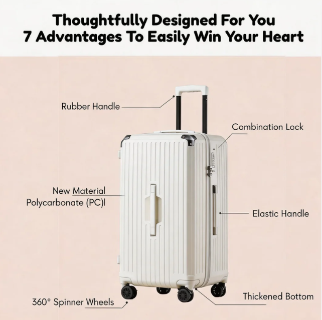 Large Capacity Durable Suitcase – Upgraded Cup Holder (Elegant White) (TR-HARD-0038)