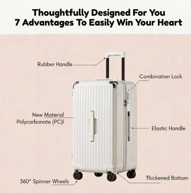 Large Capacity Durable Suitcase – Spinner Wheels (Elegant White) (TR-HARD-0032)