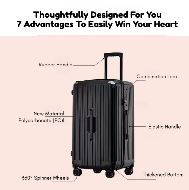 Large Capacity Durable Suitcase – Upgraded Cup Holder (Premium Black) (TR-HARD-0039)